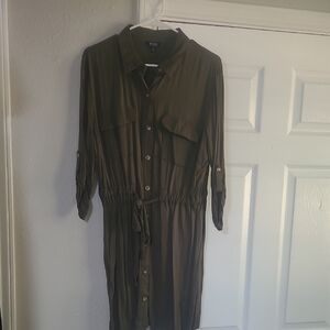 a.n.a Green Long Sleeve Notched Collar Dress